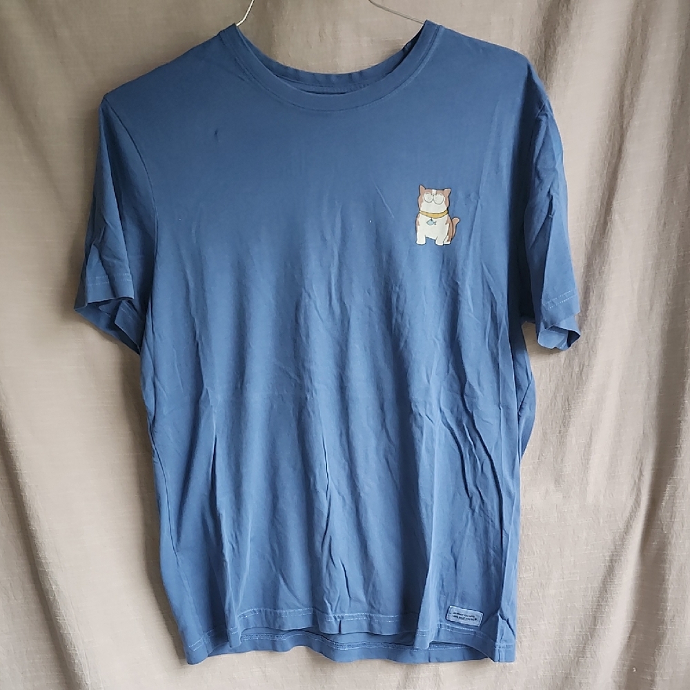 Life Is Good Blue Men's T-Shirt with Cat Graphic "Either You Love Cats Or You're